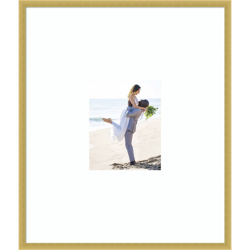 Svelte Clay Grey Framed Picture Frame, Photo Frame - 22x26 Matted White 8x10 - Svelte Polished Gold
