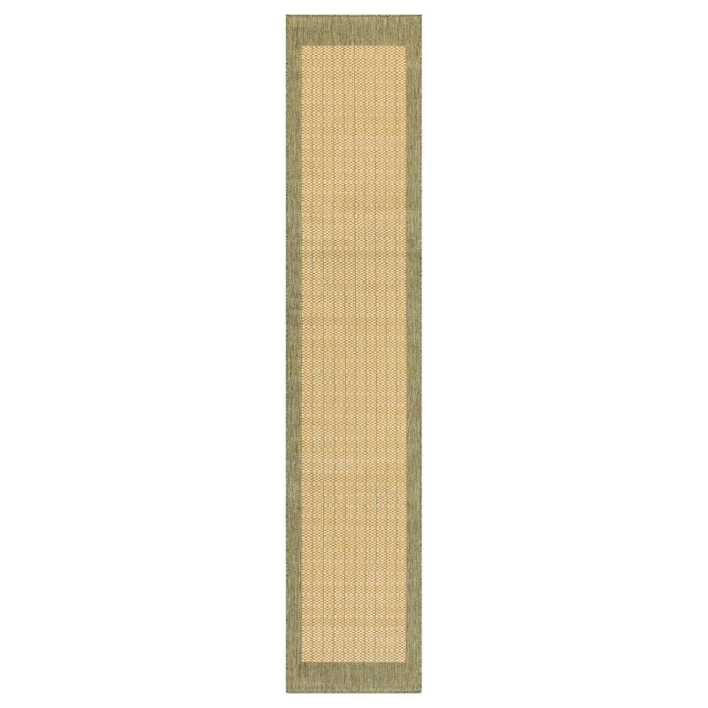 Pergola Quad Indoor/ Outdoor Area Rug - 2'3" x 11'9" Runner - Light Green/Beige