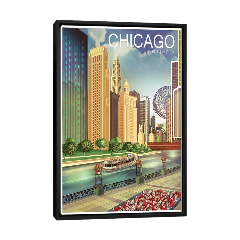 iCanvas "Chicago I" by Old Red Truck Framed Canvas Print - Black - 40x26