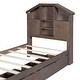 preview thumbnail 13 of 12, Walnut Twin Size Wood Platform Bed with House-shaped Storage Headboard and 2 Drawers for Bedroom