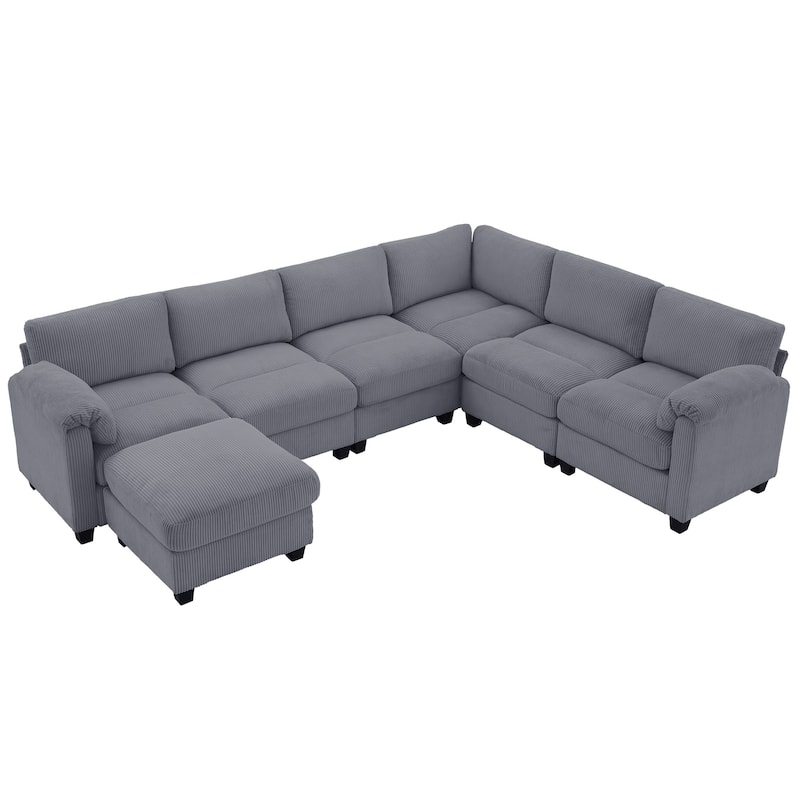 Modern Couduroy Overized Modular Sectional Sofa Couch with Ottoman for Living Room