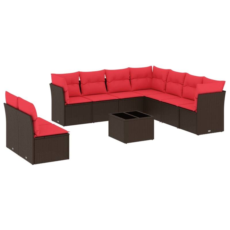 vidaXL 9/10 Piece Patio Sofa Set with Cushions Black/Brown/Gray Poly Rattan - 21.7 x 24.4 x 27.2