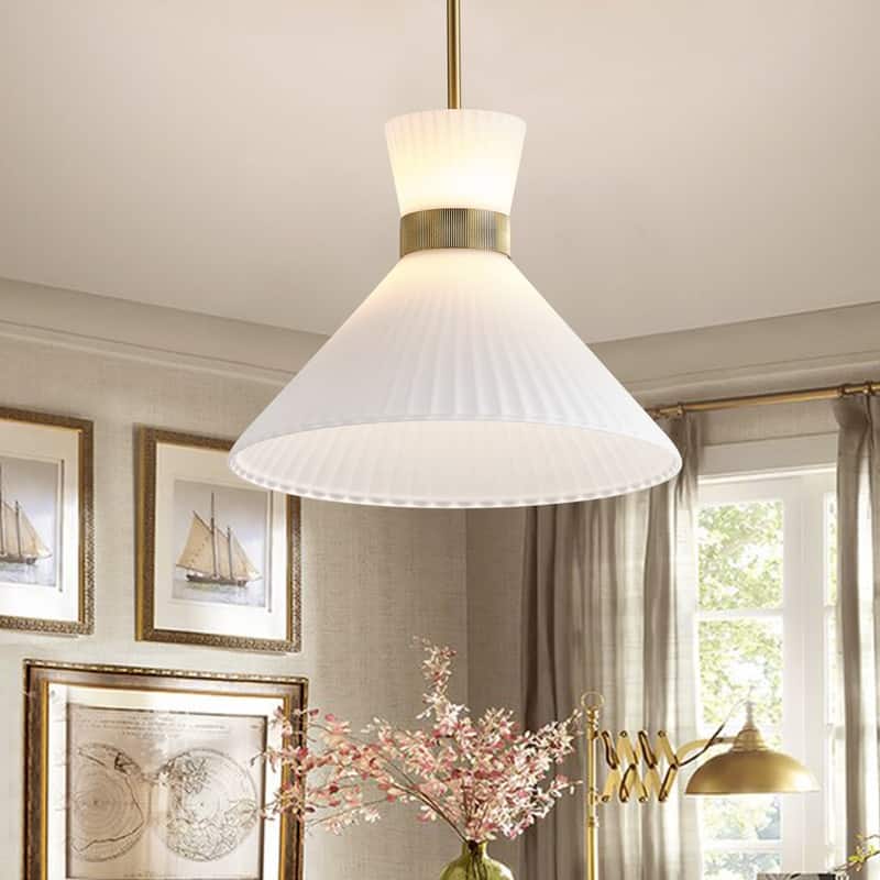 Modern LED Brass Pendant Light White Jade Glass Cone Shade