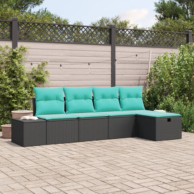 vidaXL 5/6 Piece Garden Sofa Set with Cushions Black Poly Rattan - 115.8×46.1×27.2 - Black