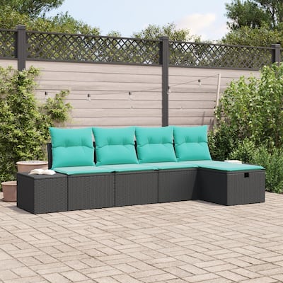 vidaXL 5/6 Piece Garden Sofa Set with Cushions Black Poly Rattan - 115.8×46.1×27.2