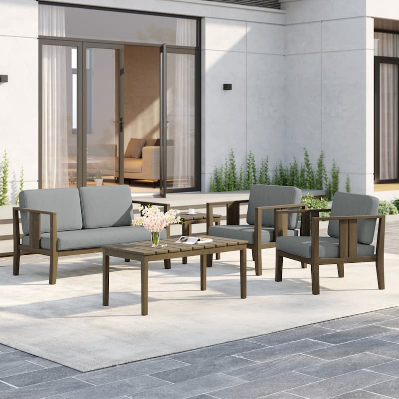 5-Piece Patio Furniture Solid Teak Outdoor Conversation Set - Grey - Naturalframe