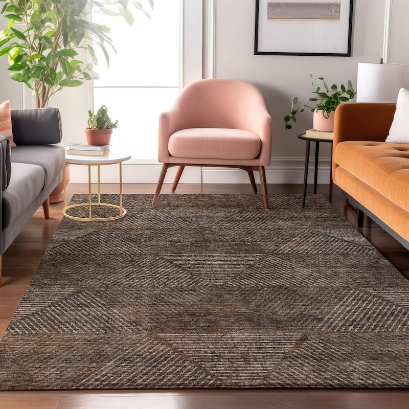 Premium Washable Super Soft Mid Century Modern Mayfield Rug - Brown - 9' x 12' - Rectangle