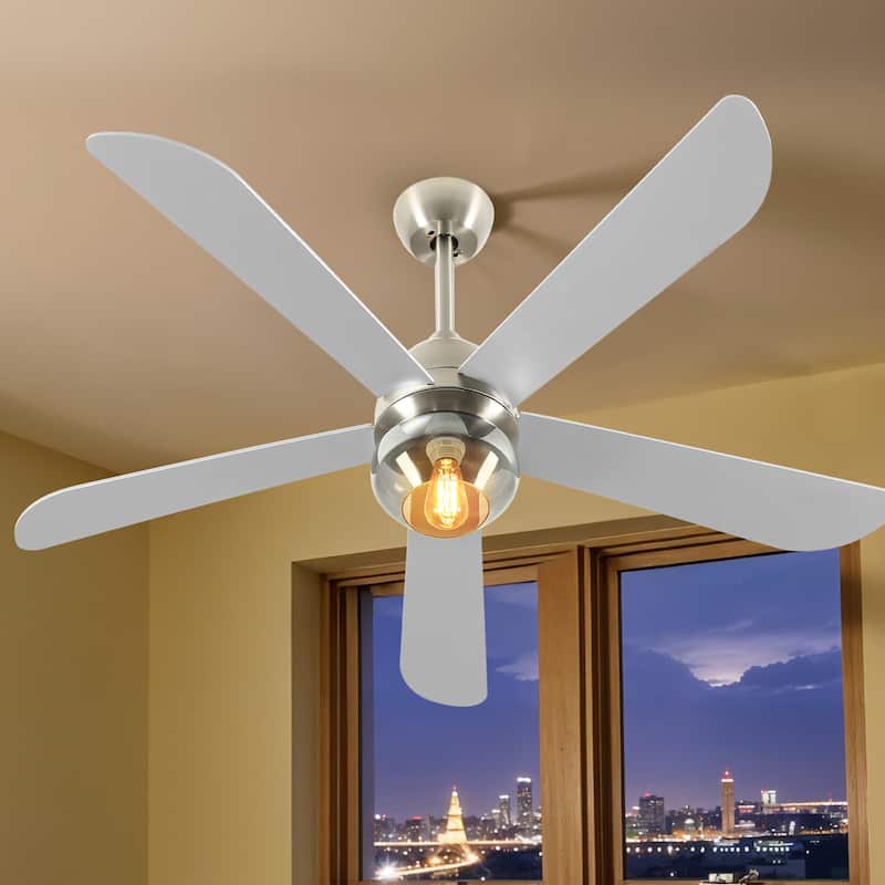 Moasis 42 to 52 Inch Ceiling Fan with Glass Light Shade and Remote Control - Silver - 52 Inches