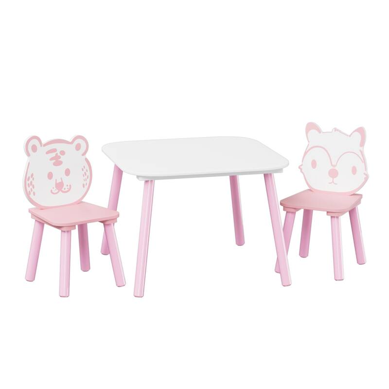 Kids Table And Chair Set,3-Piece Wooden Toddler Desk With Animal Backrest,Activity Table For Drawing