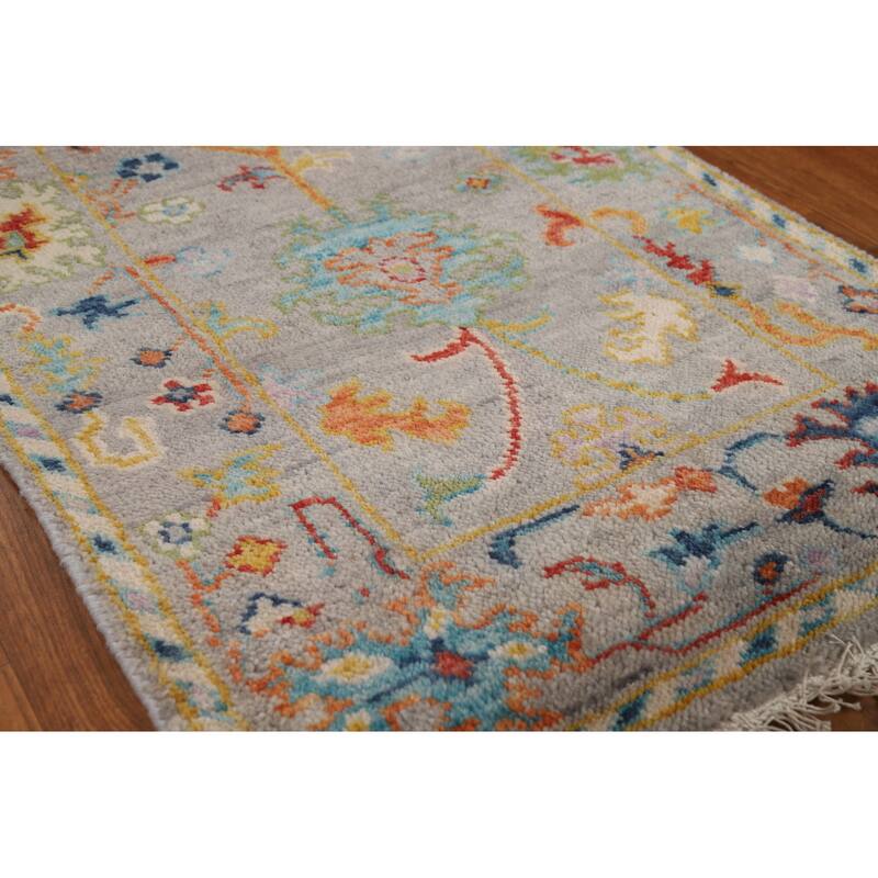 All-Over Gray Oushak Indian Runner Rug Handmade Wool Carpet - 2'6"x 8'0"