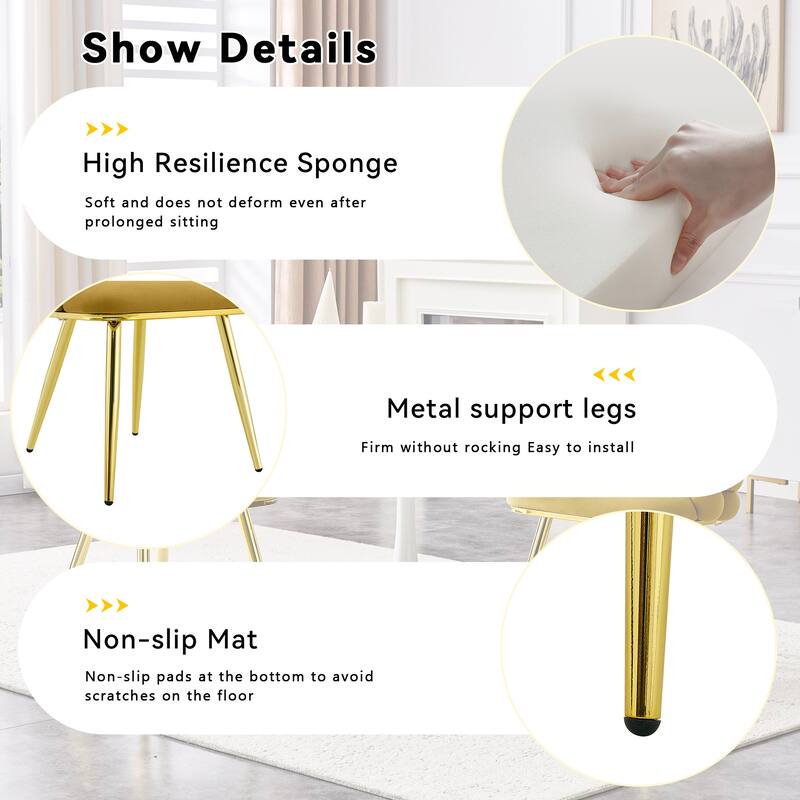 Velvet Dining Chairs with Gold Legs, Upholstered Accent Chairs with Back, Modern Kitchen Chairs, Set of 2