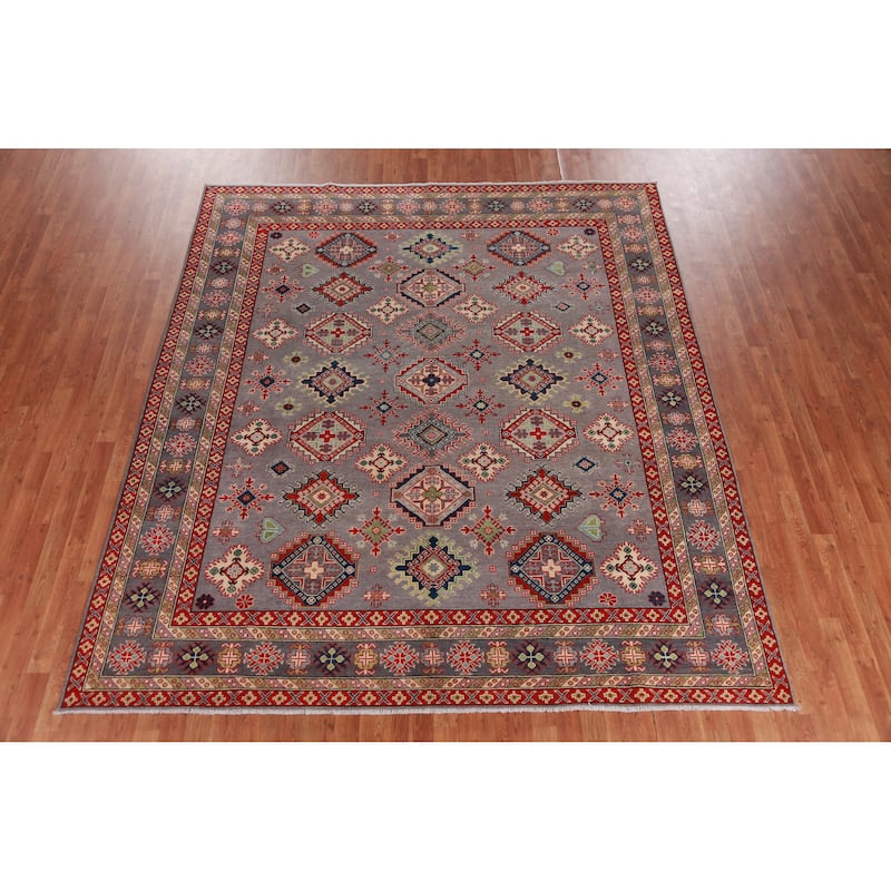 Hand Knotted Oriental 100% Wool Carpet Traditional All-Over Greys & Charcoal Kazak Area Rug - 9' 0'' X 8' 3''