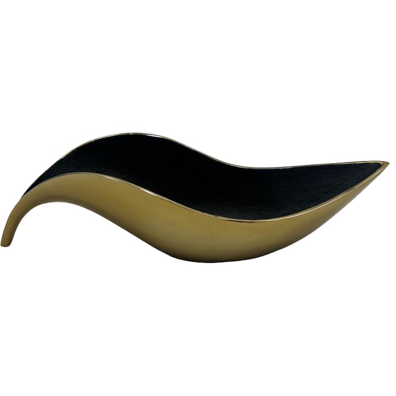 18 Inch Tall Decorative Handmade Aluminum Artistic Boat Bowl in Gold - 18 x 6 x 5 in