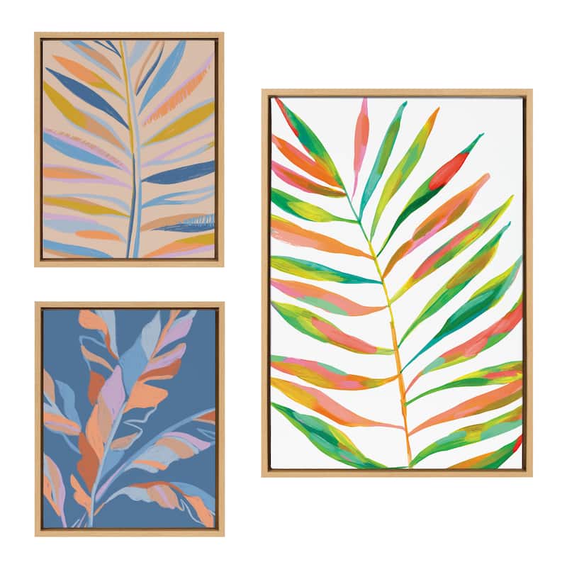 Kate and Laurel Sylvie Leaves Framed Canvas Art Set by Various Artists - 3 Piece Set