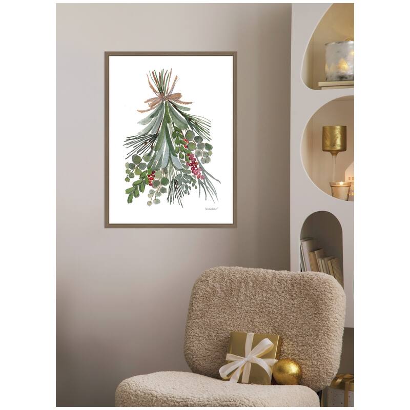 Kate and Laurel Framed Canvas Mixed Greens Holiday Swag by Patricia Shaw