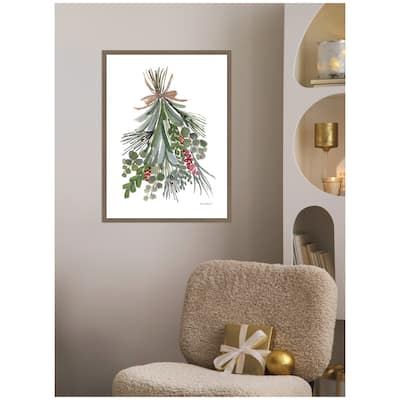 Kate and Laurel Framed Canvas Mixed Greens Holiday Swag by Patricia Shaw