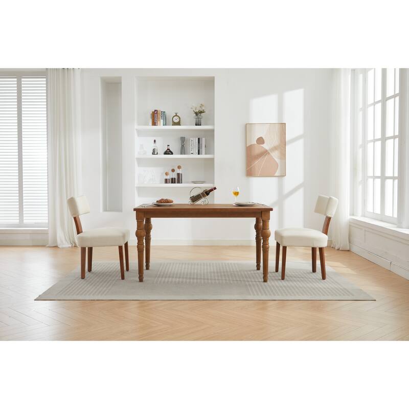 Linen Dining Chairs Set of 2, Armless Chairs with Curved Upholstered Backrest and Wooden Legs for Dining Room