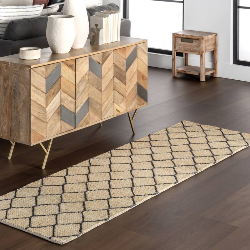 Home Conservatory Tiles Handwoven Jute Area Rug - 2'6" x 8' Runner - Blue - Runner