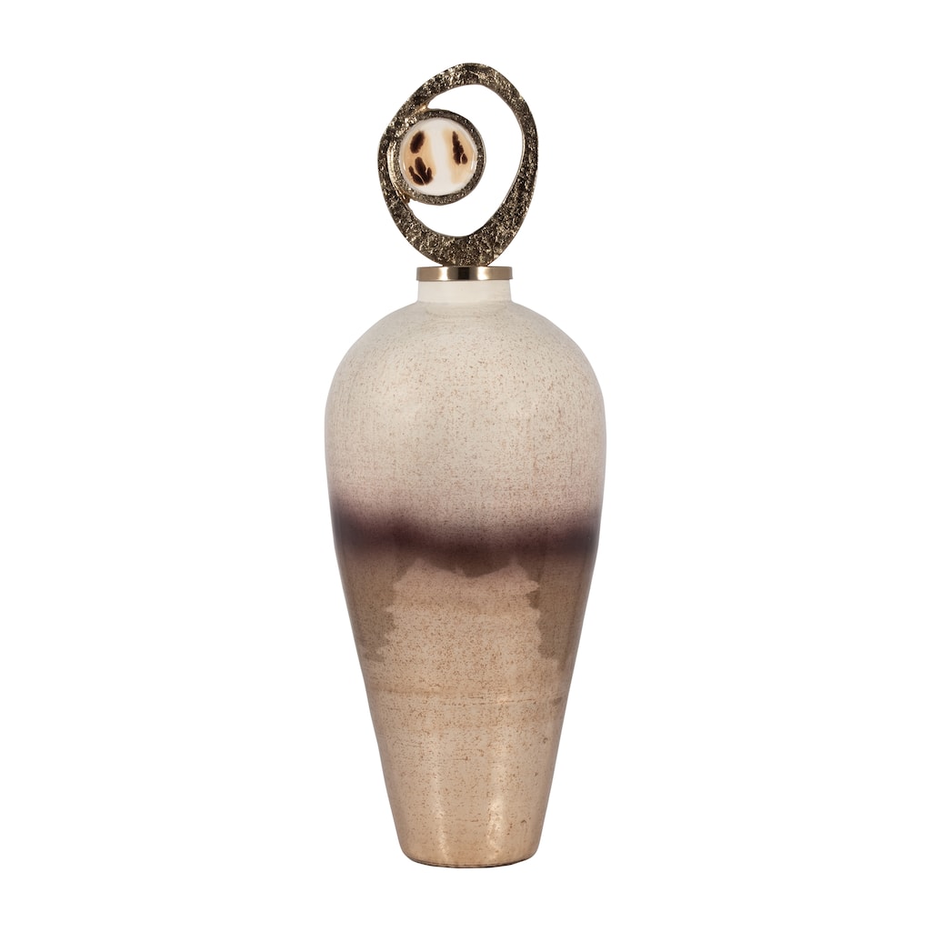Sagebrook Home Glass, 27" Vase Metal Swirl Topper, 2-tone Bronze, Cylinder - 10" x 10" x 27"