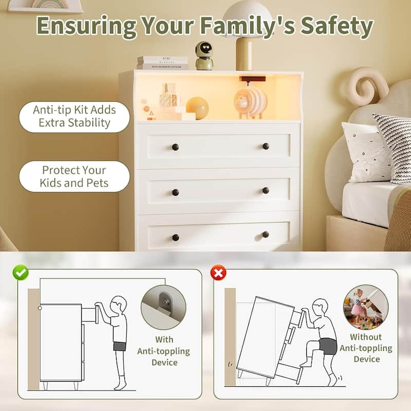 4 Drawer Dresser for Bedroom with Charging Station & LED Lights