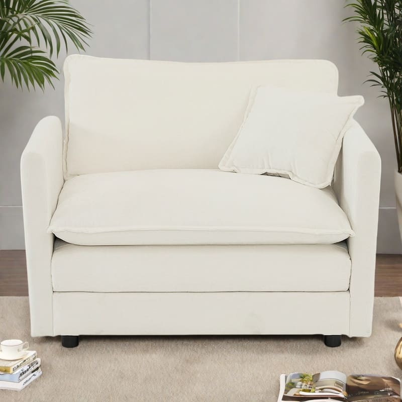 Chenille Upholstered Single Armchair with Deep Seat and Toss Pillow