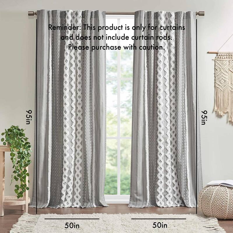 1-Panel 50"W Cotton Geometric Print Curtain Panel with Chenille Stripe