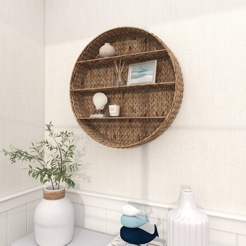 Brown Dried Plant Round 3 Shelves Wall Shelf