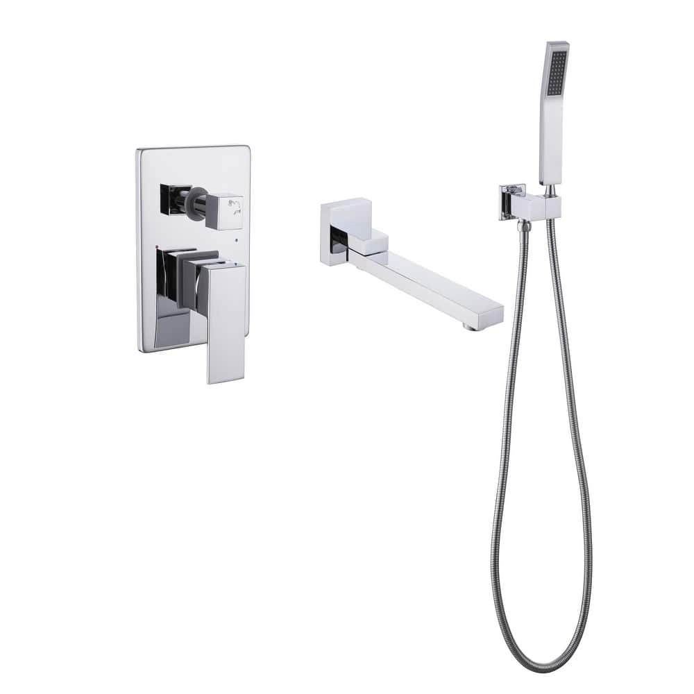 Solid Brass Wall Mounted Roman Tub Faucet with Swivel Tub Spout and Rough-in Valve