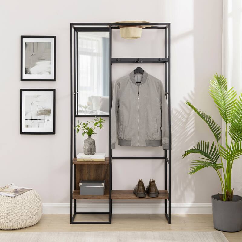 Modern Metal and Wood Hall Tree with Hanging Storage