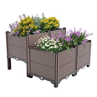 31.5x31.5x19.6in Raised Garden Beds,Polypropylene Planter Boxes,Garden Box with Drain Outlet,Heat and Frost Resistance Planters