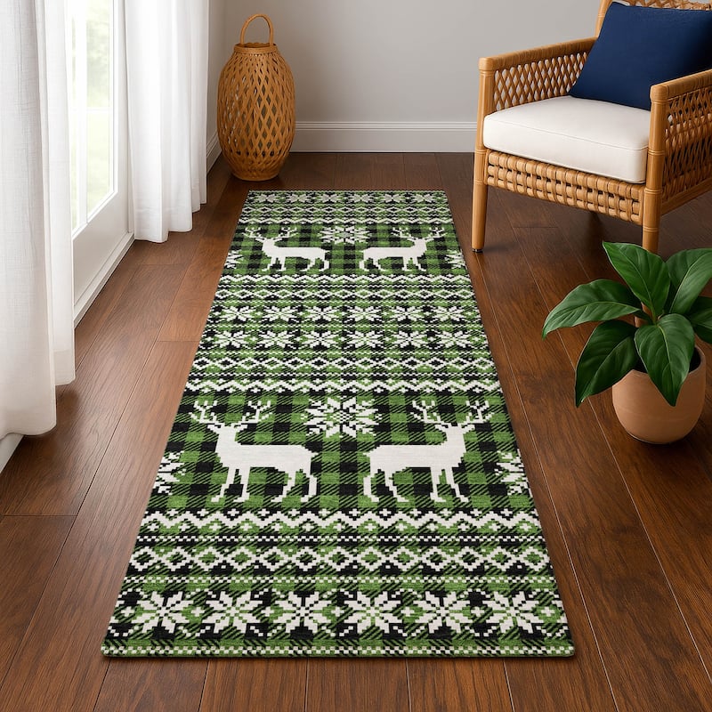 Premium Washable Super Soft Christmas Reindeer Mayfield Rug - Cactus - 2'3" x 7'6"