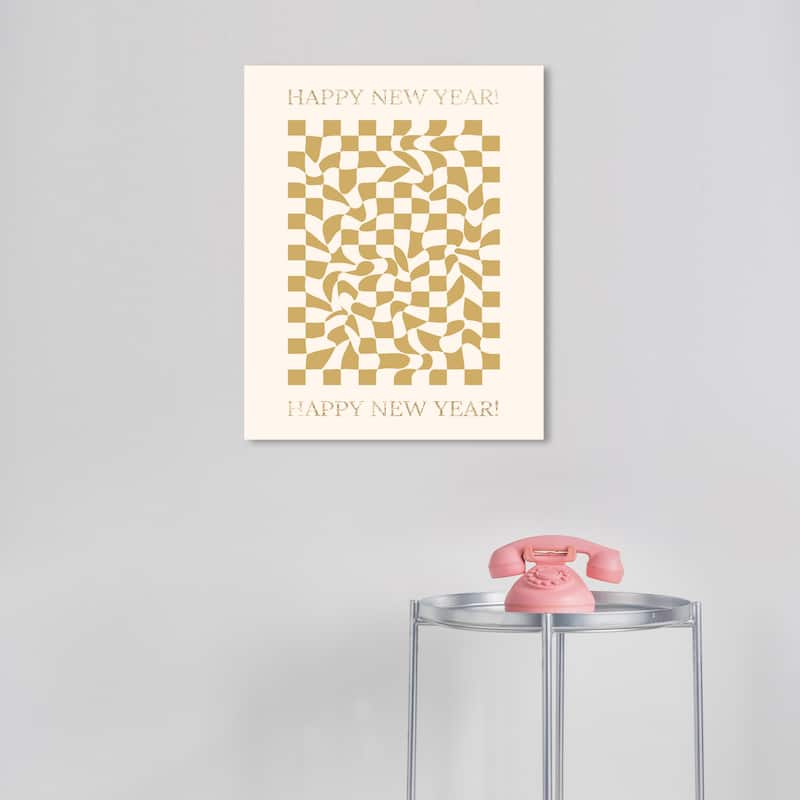 Wynwood Studio Canvas Holiday and Seasonal New Year s Checker Pattern Gold Glam Wall Art Canvas Print - 16 x 20