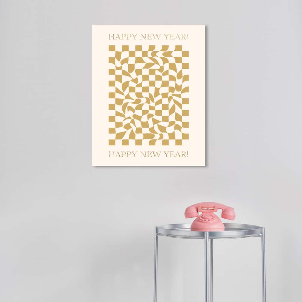 Wynwood Studio Canvas Holiday and Seasonal New Year s Checker Pattern Gold Glam Wall Art Canvas Print