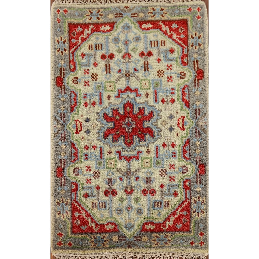 Geometric Kazak Indian Accent Rug Hand-Knotted Wool Carpet - 2'0" x 3'0"