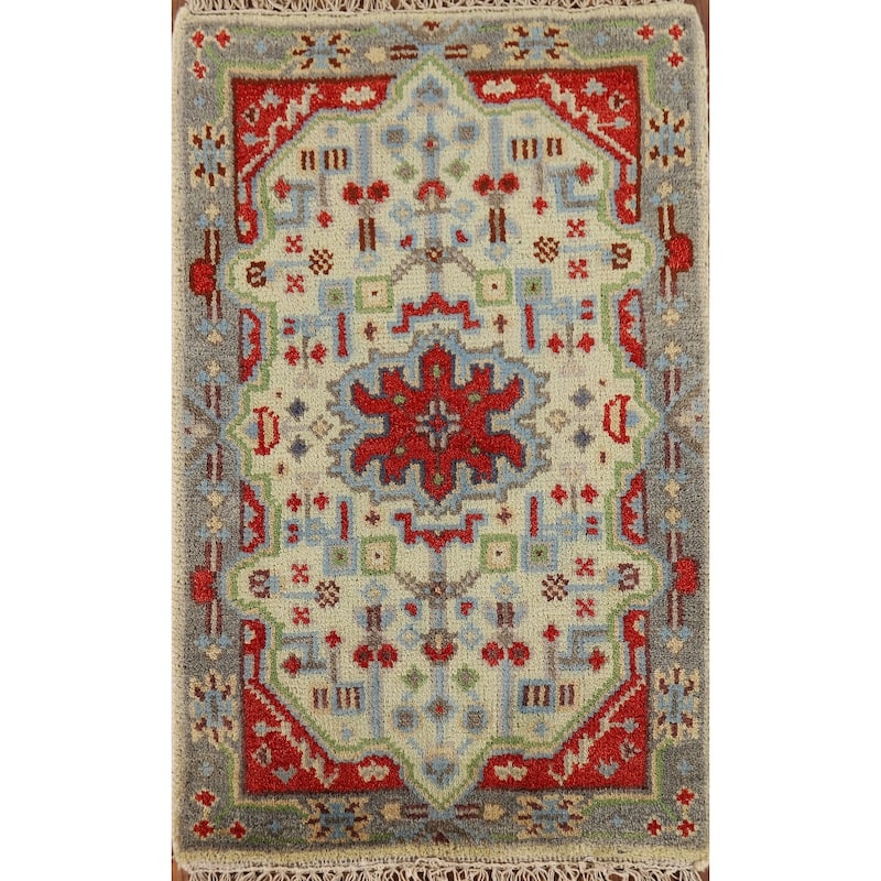 Geometric Kazak Indian Accent Rug Hand-Knotted Wool Carpet - 2'0" x 3'0"