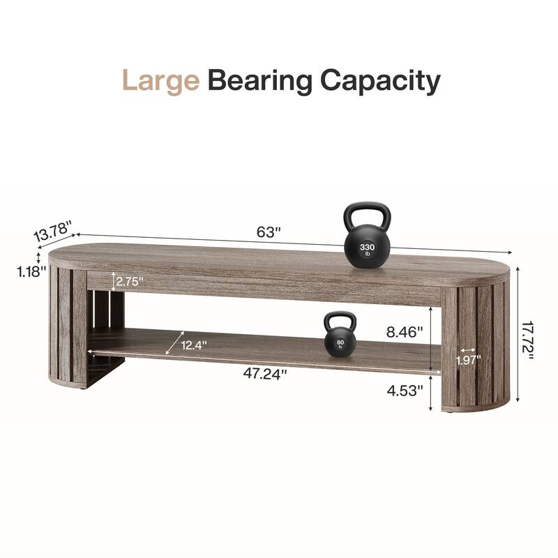 63" Wooden Entryway Bench, Long 2-Tier Narrow Shoe Bench