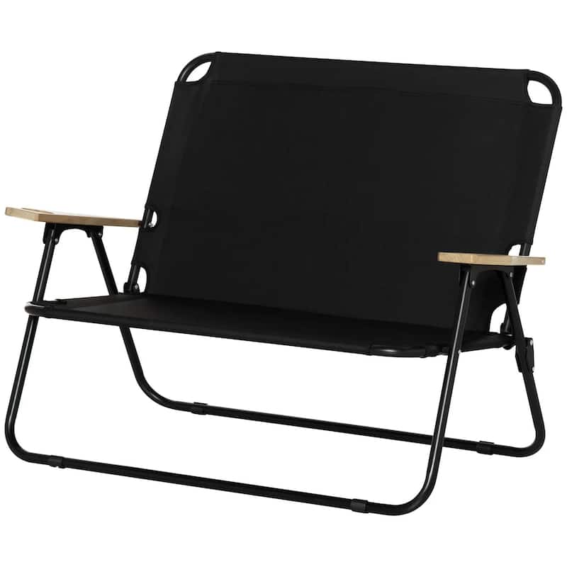 Double Folding Camping Chair, Portable Loveseat, Wood Armrests