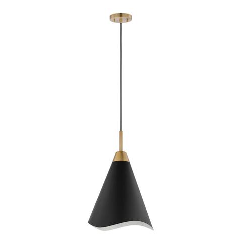 Tango 1 Light Medium Pendant Matte Black with Burnished Brass