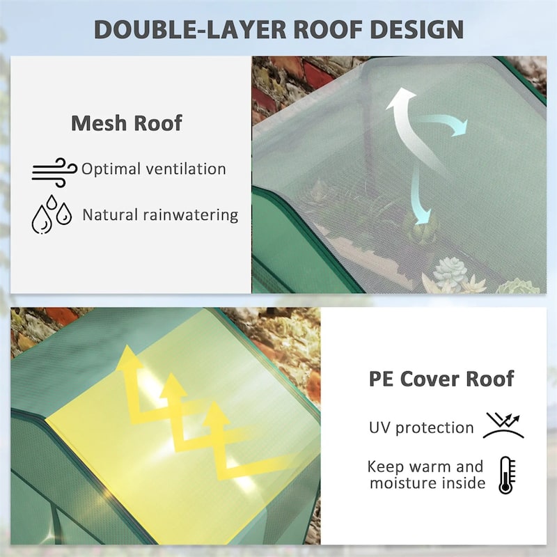 4-Tier Portable Outdoor UV-Resistant Greenhouse PE Cover with Double-Layer Roof and Shelves