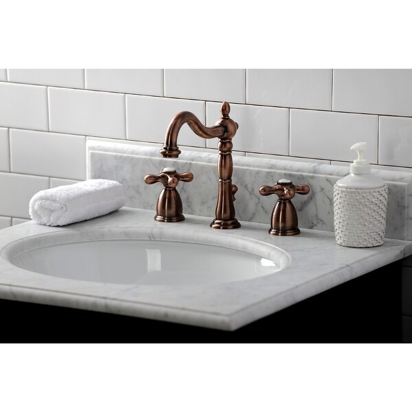 Heritage Solid Brass Widespread Bathroom Faucet, Antique Copper