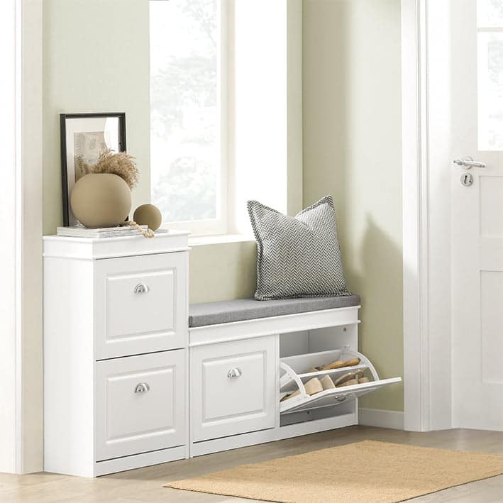 SoBuy FSR64-W, Hallway Shoe Bench Storage Cabinet With Flip-Drawer