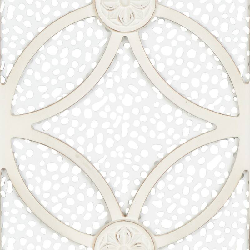 White Wooden Panel Floral Home Wall Decor with Cutout Metal Backing and Beaded Frame