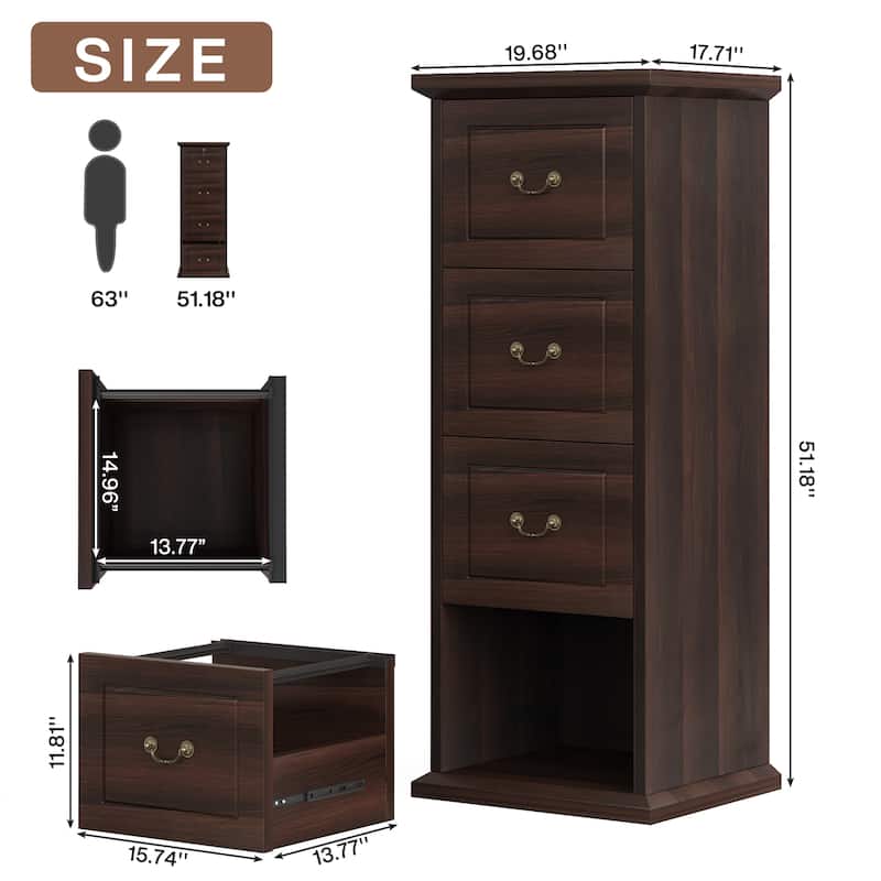4-Drawers Vertical Storage Cabinet, Tall Dresser Cabinet, Wood Freestanding Floor Storage Cabinet