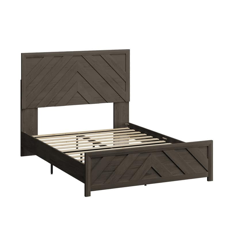 Modern MDF Bed Frame with Diagonal Striped Design