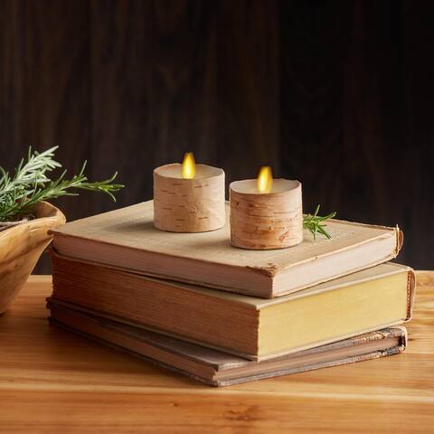 LUMINARA - Real Birch Wood Flameless Candle Tealights - Recessed Top Unscented (Set of 2) - 2.0" x 2.0" - 2.0" x 2.0"