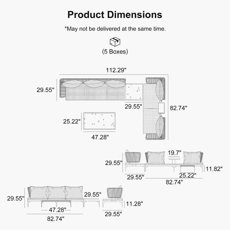 PURPLE LEAF Melben Light Grey Modular Outdoor Sectional with Cushions Flexible Layout Patio Conversation Set Couch