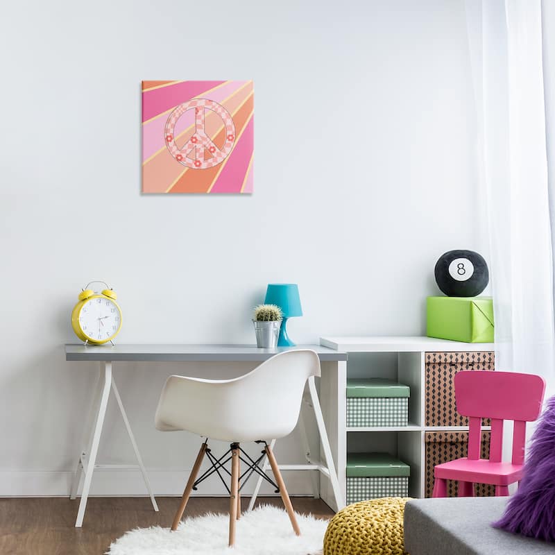 Stupell Beaming Floral Peace Symbol Canvas Wall Art Design By Jesse Keith