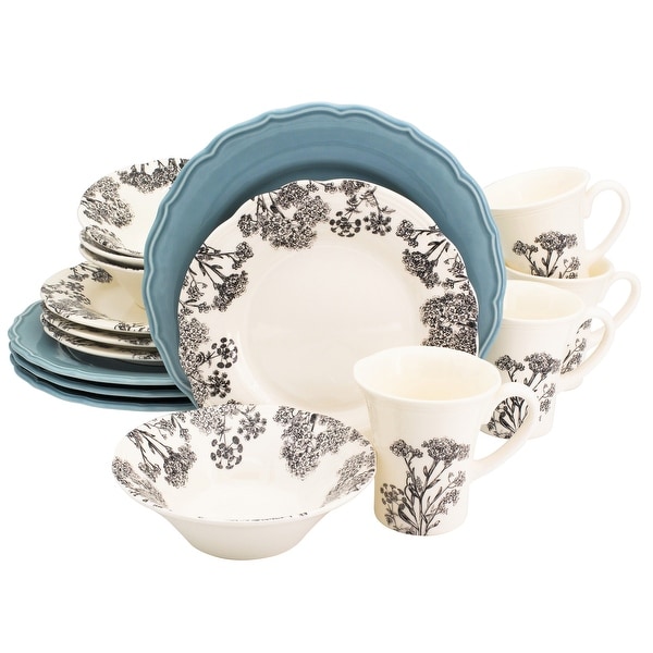Euro Ceramica Savannah Black and White 16 Piece Dinnerware Set (Service for 4)