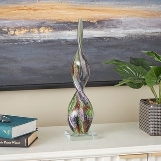 Multi Colored Glass Swirl Abstract Decorative Sculpture with Clear Base