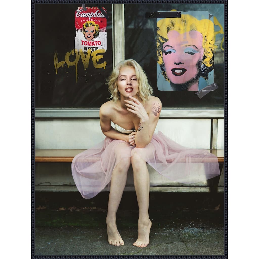 New Marilyn by Dikhotomy Framed Canvas Wall Art Print - Sylvie Beaded Black